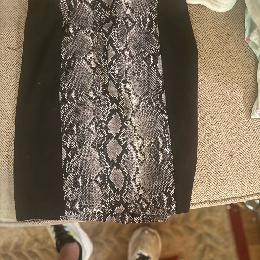 Black Pencil Skirt with Grey Snake-Print Panel